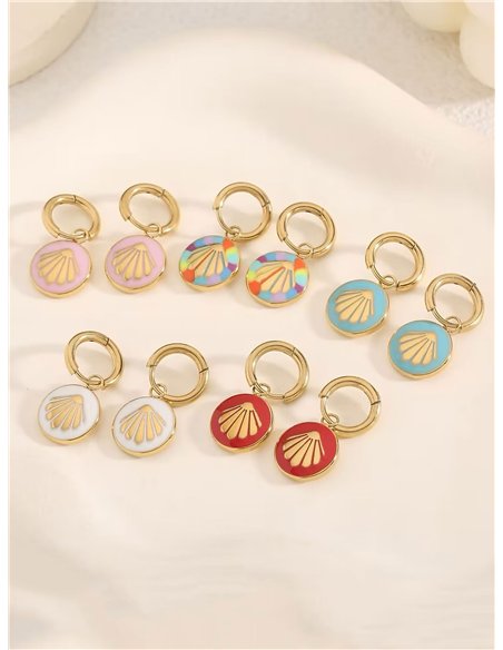 Pendientes aros colgantes con conchas esmaltadas - Acero inoxidable