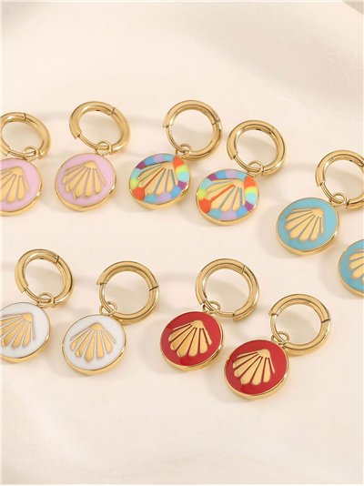 Pendientes aros colgantes con conchas esmaltadas - Acero inoxidable 2