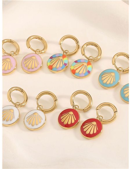 Pendientes aros colgantes con conchas esmaltadas - Acero inoxidable