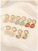 Enameled dangling hoop earrings with shell charm - Stainless Steel
