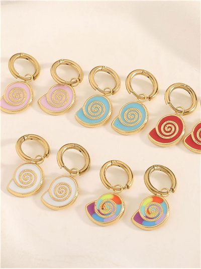 Pendientes aros colgantes con caracolas esmaltadas - Acero inoxidable 2