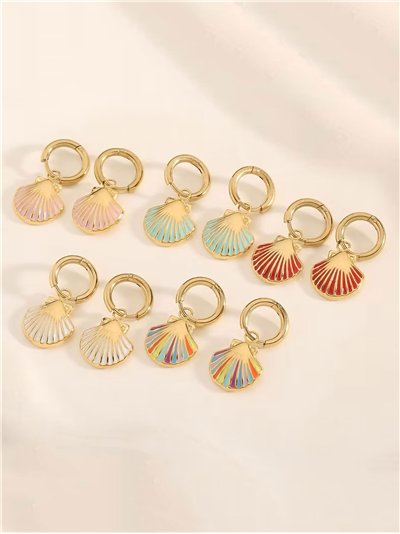 Pendientes aros colgantes con conchas esmaltadas - Acero inoxidable