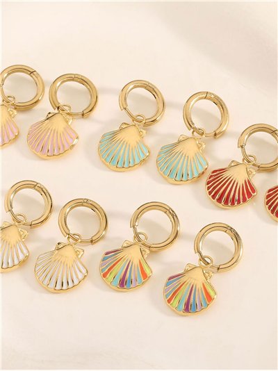 Pendientes aros colgantes con conchas esmaltadas - Acero inoxidable 2
