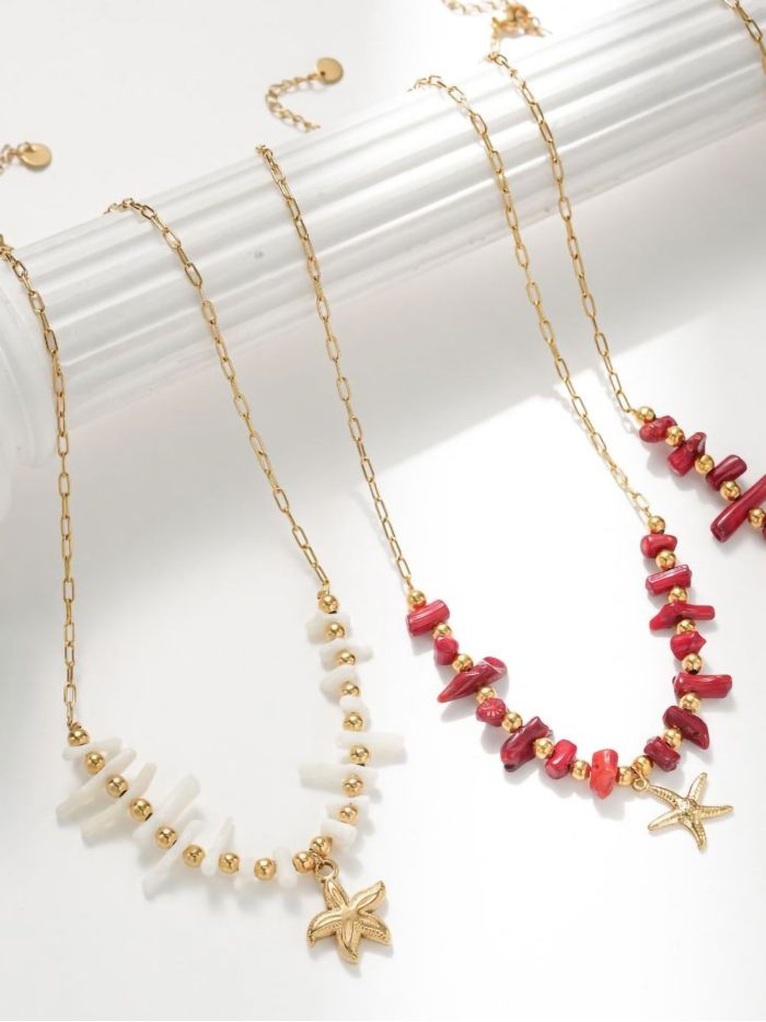 Collana con ciondolo a forma di stella marina con perline - Acciaio inossidabile