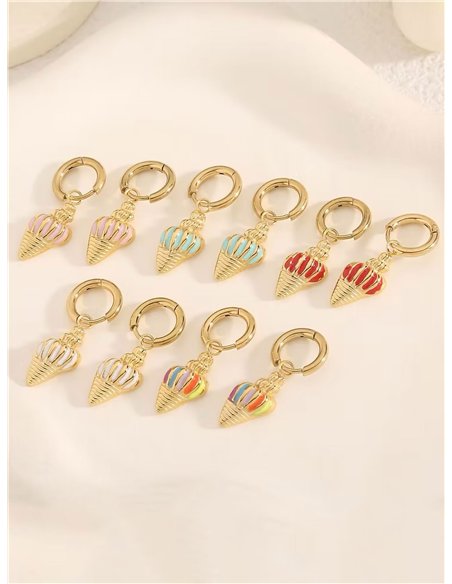 Pendientes aros colgantes con caracolas esmaltadas - Acero inoxidable
