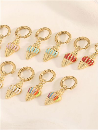 Pendientes aros colgantes con caracolas esmaltadas - Acero inoxidable 2