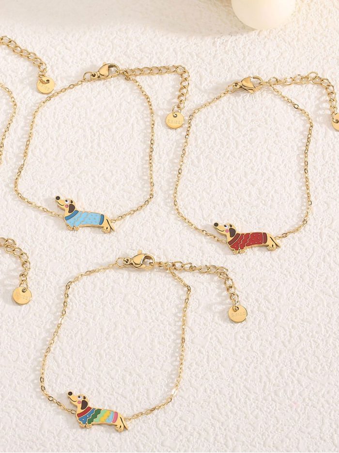 Pulsera de cadena perro salchicha esmaltado - Acero inoxidable