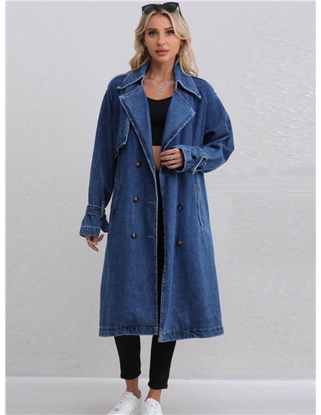 Trench largo denim botones