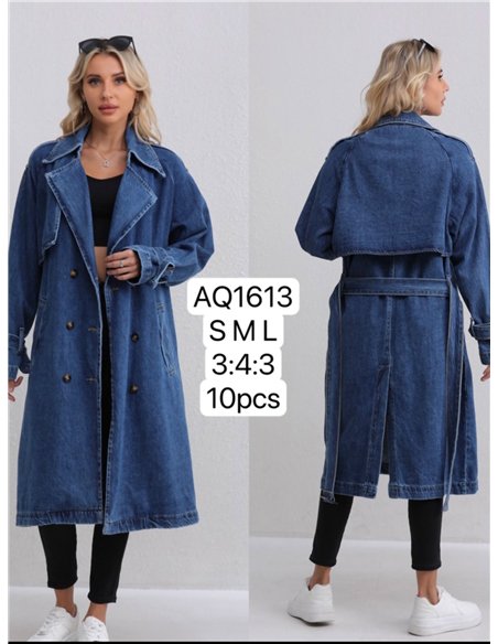Trench largo denim botones