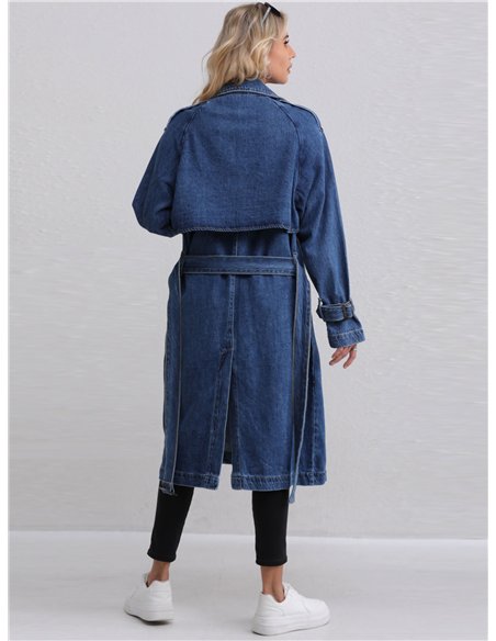 Trench largo denim botones