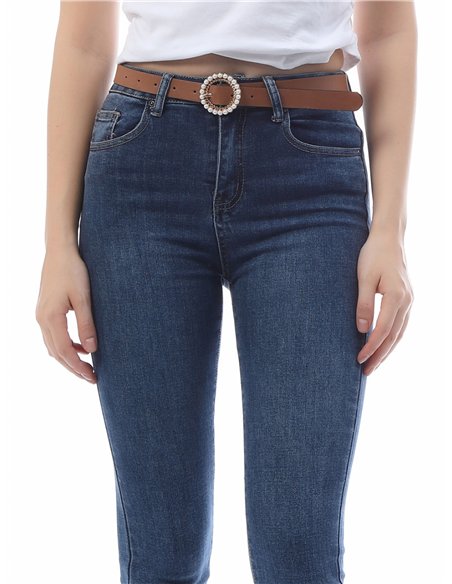 Jeans flare cinturón tiro alto