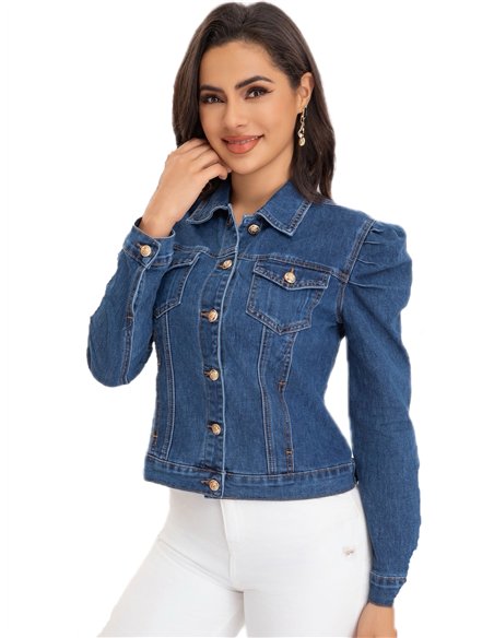 Cazadora denim manga abullonada