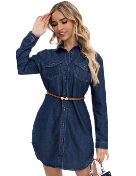 Belted denim dress