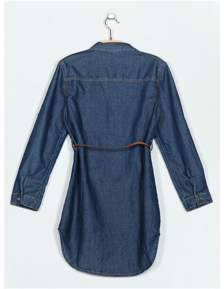 Belted denim dress