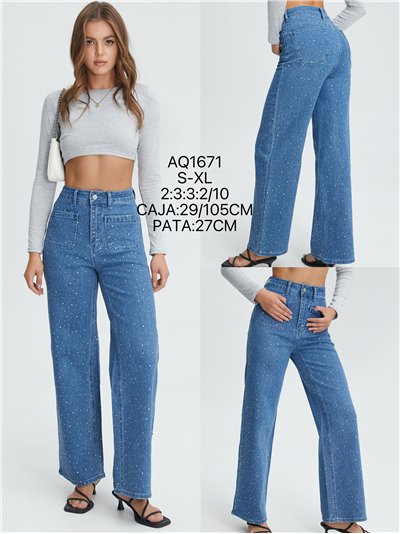 Jeans rectos strass bolsillos 2