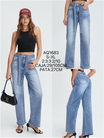 Jeans rectos strass cinturón 2