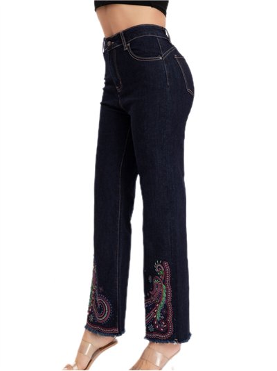 Jeans rectos bordados abalorios 2