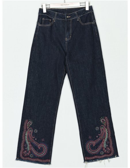 Jeans rectos bordados abalorios