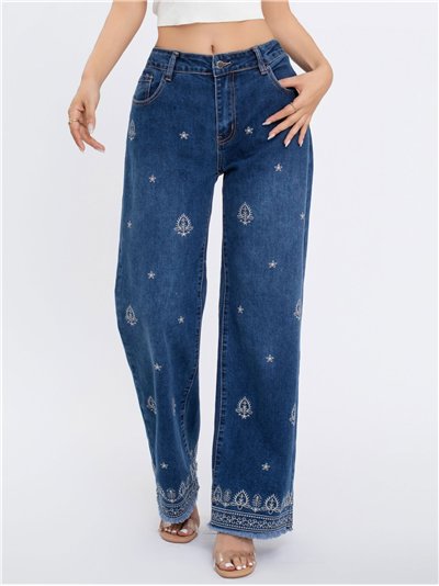 Jeans florecitas bordadas desflecado