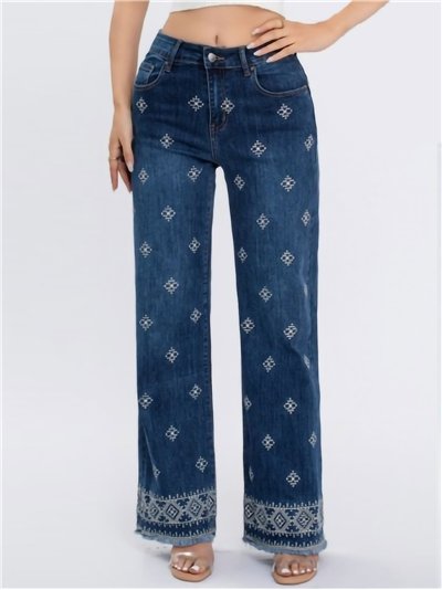 Jeans rombos bordados desflecado