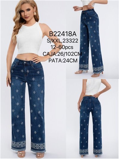 Jeans rombos bordados desflecado 2