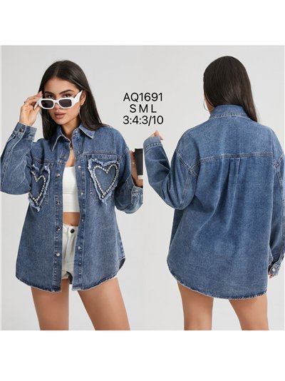 Sobrecamisa denim corazones con pedrería 2