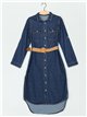 Belted denim dress with a side vent