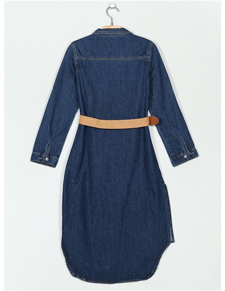 Belted denim dress with a side vent