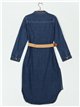 Belted denim dress with a side vent