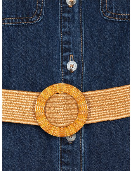 Belted denim dress with a side vent