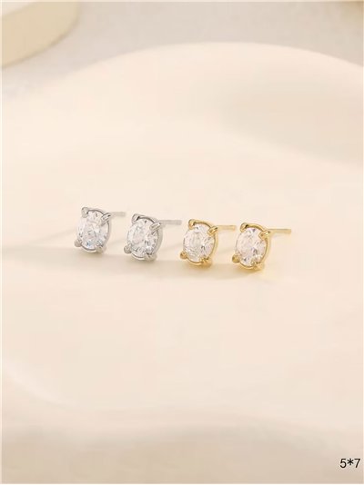 Pendientes ovalados con circonitas - Acero inoxidable