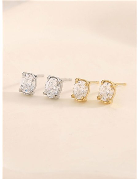 Pendientes ovalados con circonitas - Acero inoxidable