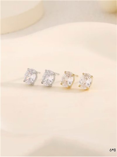 Pendientes ovalados con circonitas - Acero inoxidable