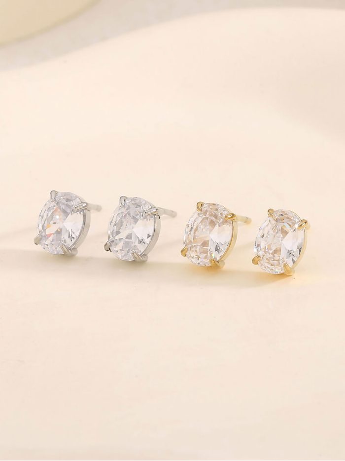 Pendientes ovalados con circonitas - Acero inoxidable