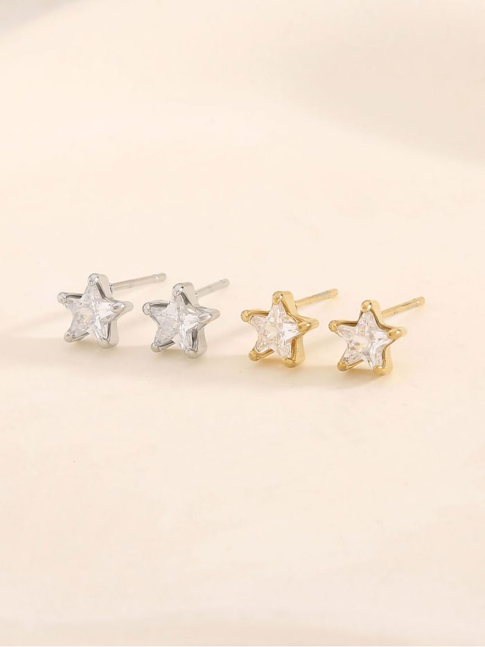 Pendientes estrella con circonitas - Acero inoxidable