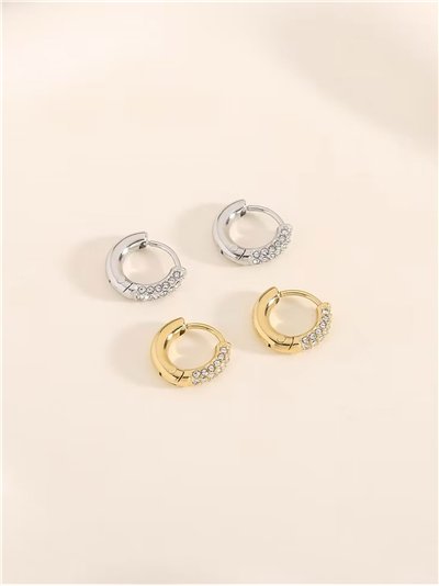 Pendientes mini aros con circonitas - Acero inoxidable