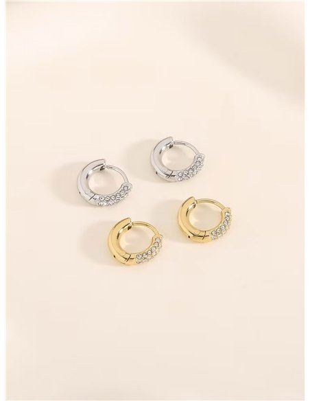 Pendientes mini aros con circonitas - Acero inoxidable