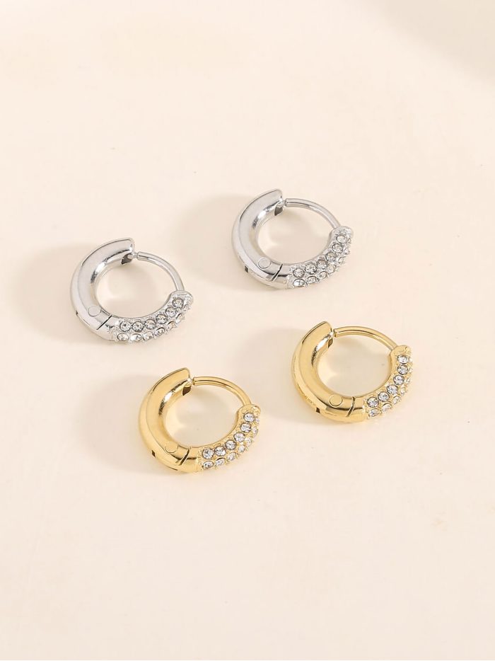 Pendientes mini aros con circonitas - Acero inoxidable