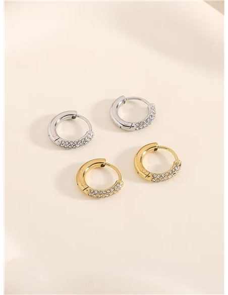 Pendientes aros con circonitas - Acero inoxidable
