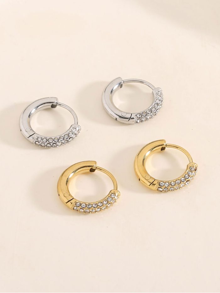 Pendientes aros con circonitas - Acero inoxidable