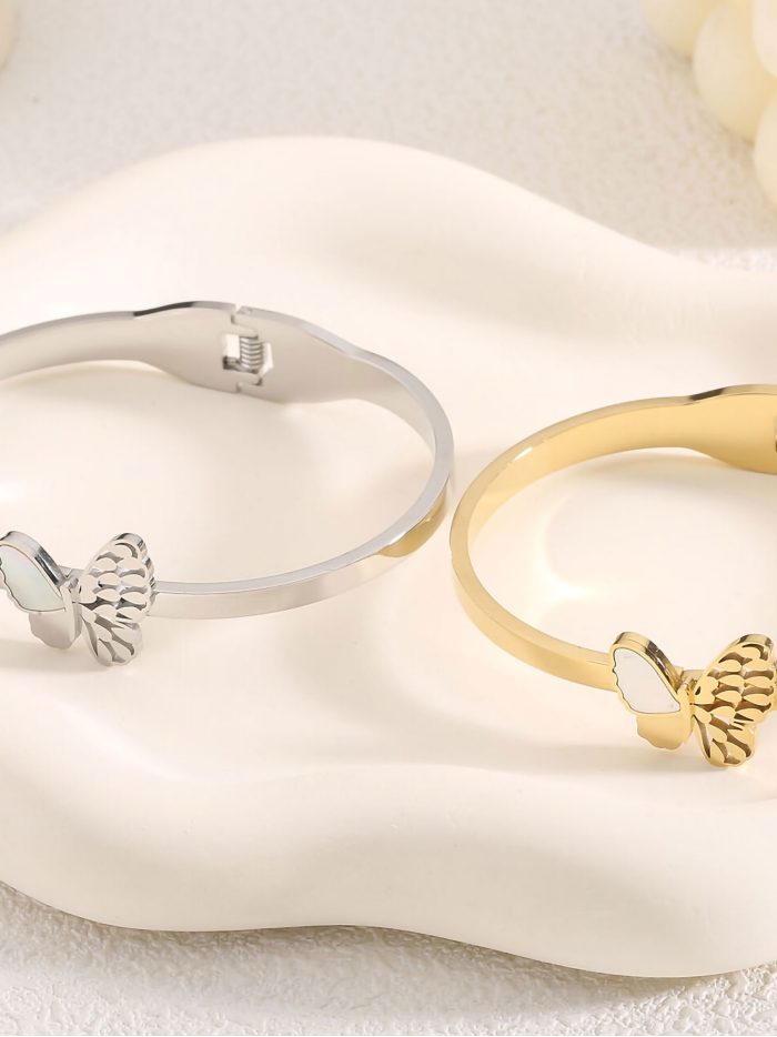 Pulsera rígida mariposa de nácar - Acero inoxidable