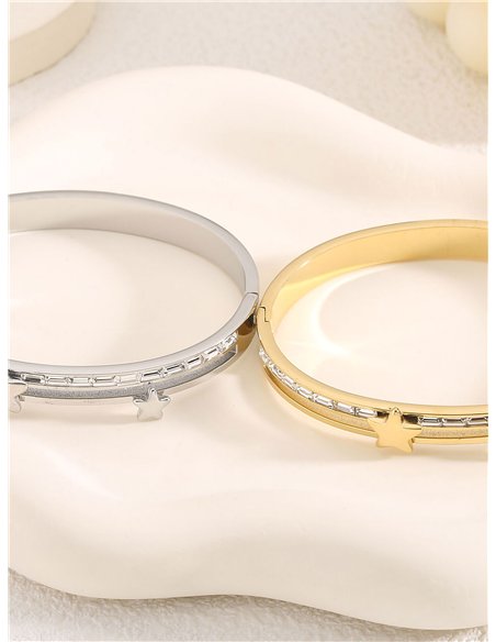 Pulsera rígida estrellas con circonitas - Acero inoxidable