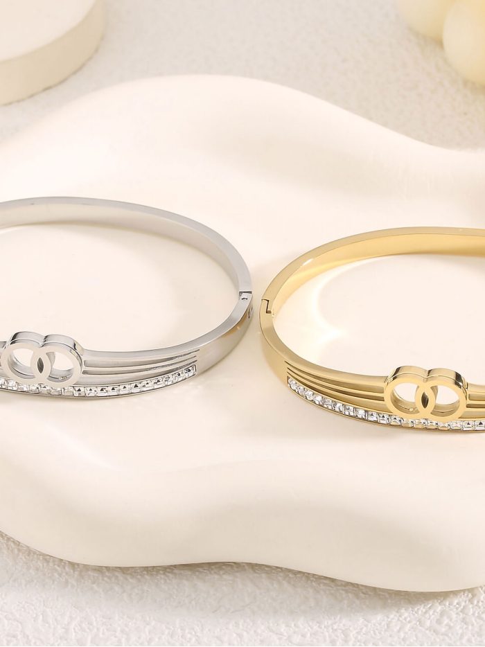 Bracciale rigido con zirconi - Acciaio inossidabile