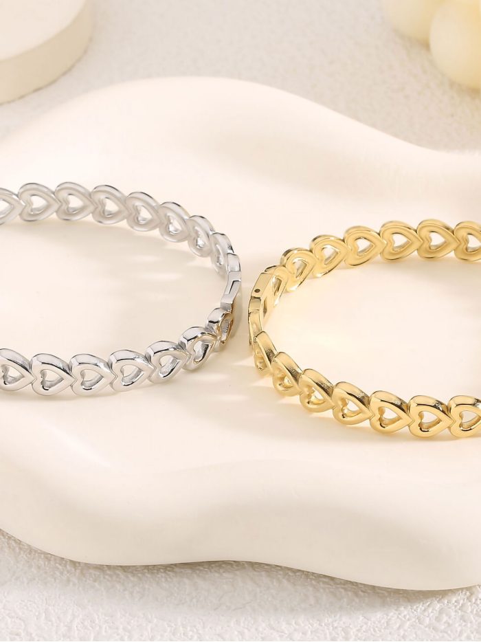 Pulsera rígida corazones - Acero inoxidable