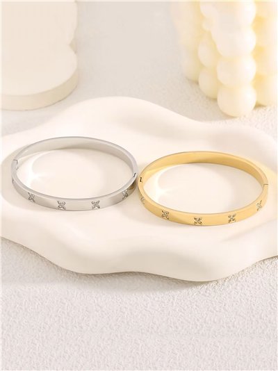 Pulsera rígida trébol con circonitas  - Acero inoxidable