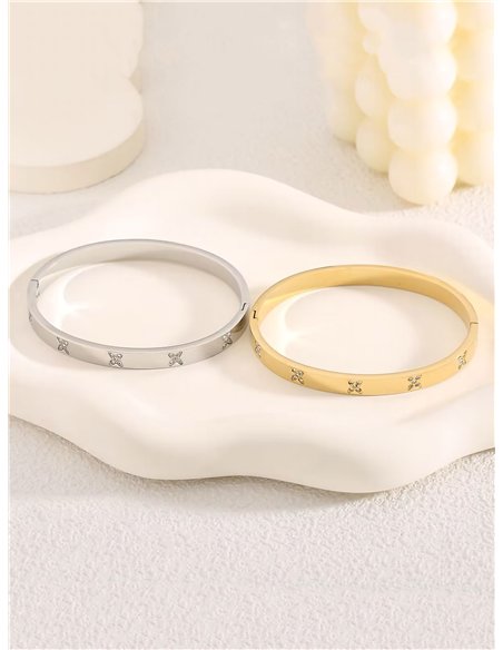 Pulsera rígida trébol con circonitas  - Acero inoxidable