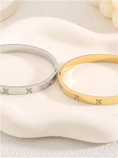 Pulsera rígida trébol con circonitas  - Acero inoxidable 2