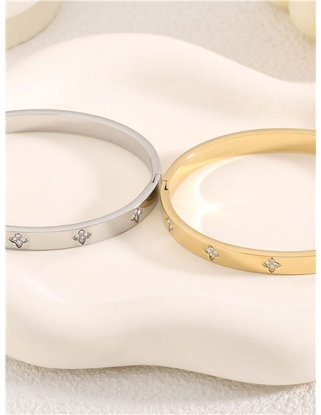 Pulsera rígida trébol con circonitas  - Acero inoxidable