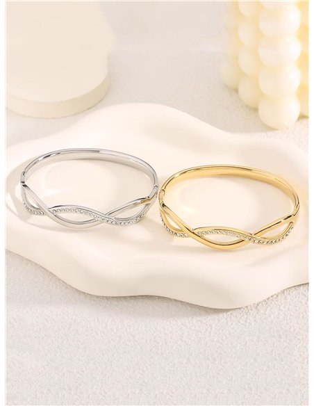 Pulsera rígida trenzada con circonitas - Acero inoxidable