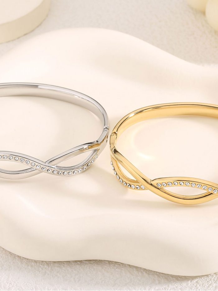 Pulsera rígida trenzada con circonitas - Acero inoxidable